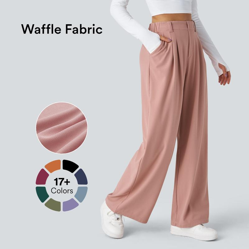 Halara Flex High Waisted Side Pocket Wide Leg Waffle Work Pants, Comfort Trousers, Minimalist Style #Summer#Summervibes#Novatopfinds#Tiktokshopbacktoschool