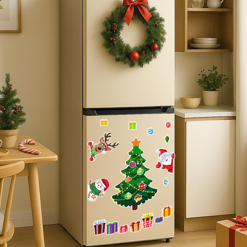 1Set Christmas Refrigerator Magnets,Christmas Tree Magnets for Fridge Stickers Decoration, Adorable Xmas Stickers for Kids Toddlers, DIY Fridge Santa Reindeer Snowman for Fridge Garage Kitchen Metal Door Christmas Decoration 2025