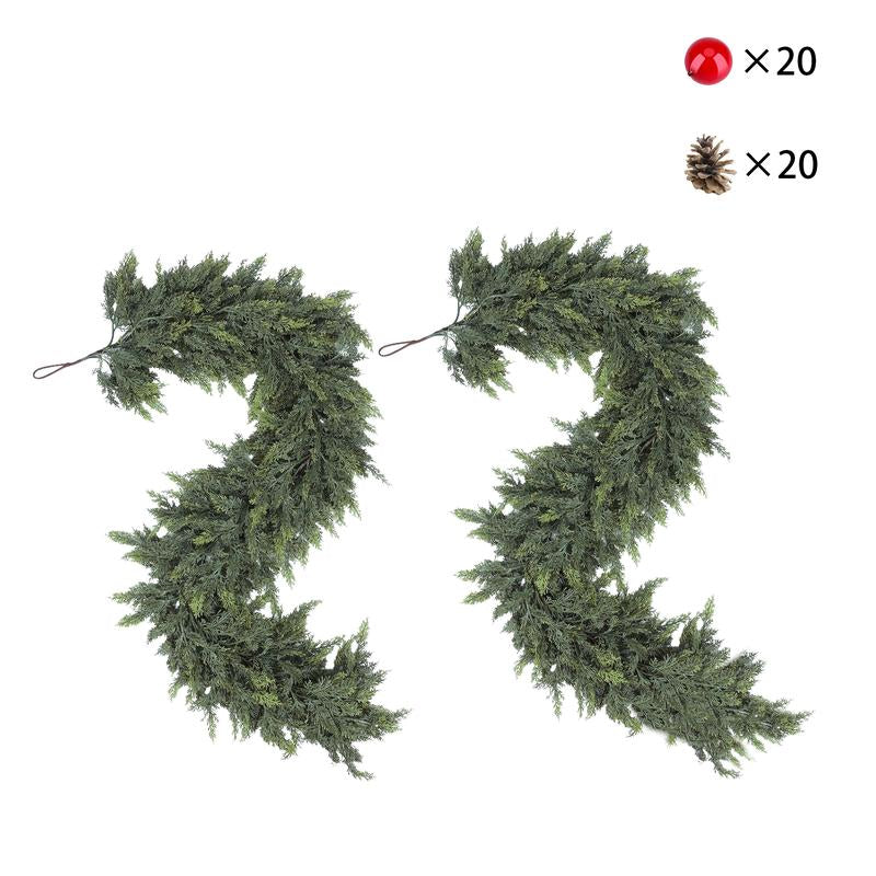 6 FT 2 Pcs Artificial Cedar Garlands (Full & Lush) with DIY Kit – Real Touch Winter Cedar Greenery, Premium Artificial Pine Garland for Table, Mantel, Wall, Indoor & Outdoor Christmas Decorations ,Ornaments Doorway (2, 6 FT)