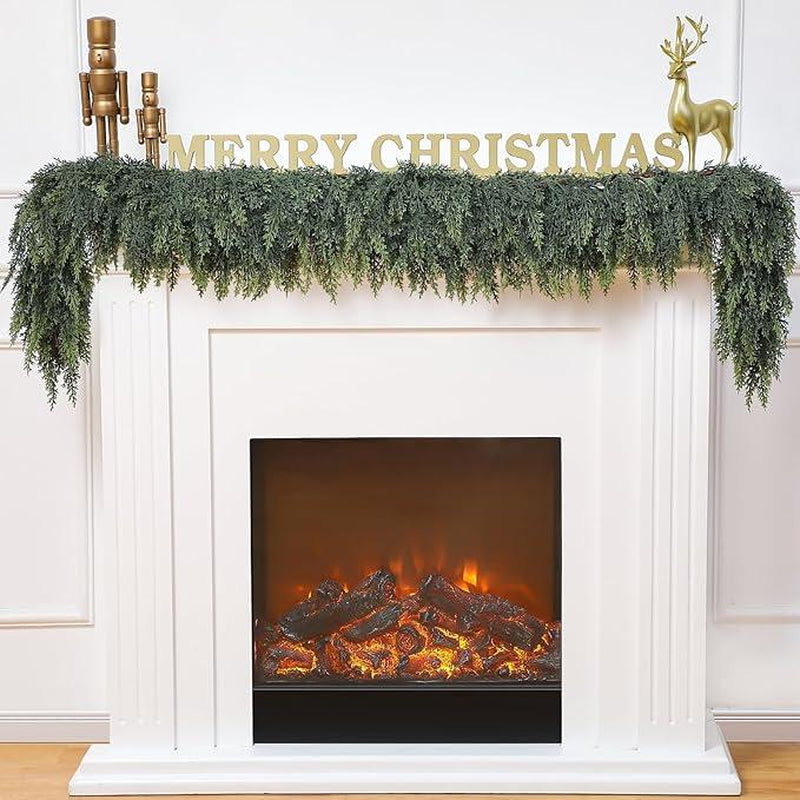 6 FT 2 Pcs Artificial Cedar Garlands (Full & Lush) with DIY Kit – Real Touch Winter Cedar Greenery, Premium Artificial Pine Garland for Table, Mantel, Wall, Indoor & Outdoor Christmas Decorations ,Ornaments Doorway (2, 6 FT)