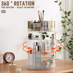 360° Rotating Acrylic Makeup Organizer – Multi-Tier Cosmetic Storage with Diamond-Cut Design