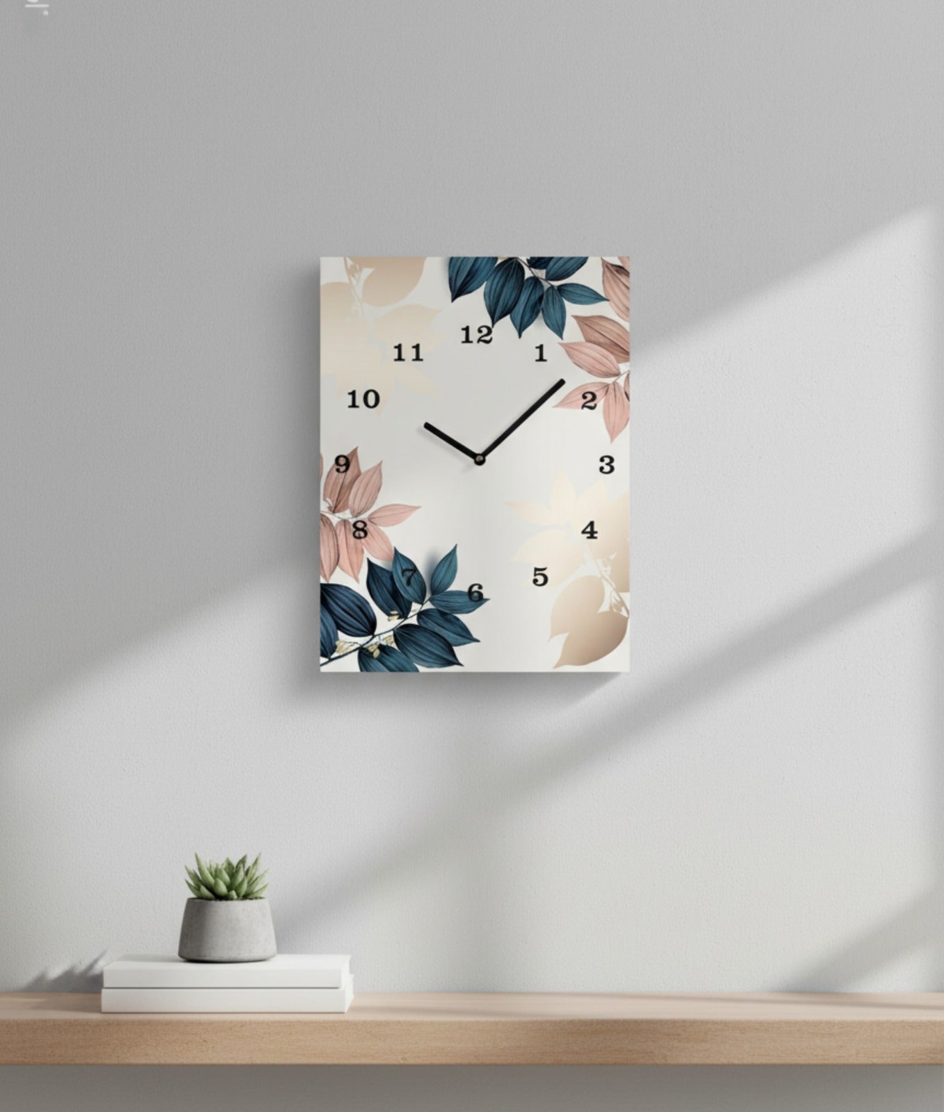 Floral Printed Wooden Wall Clock – 12x16 Inch Decorative (Without Battery)