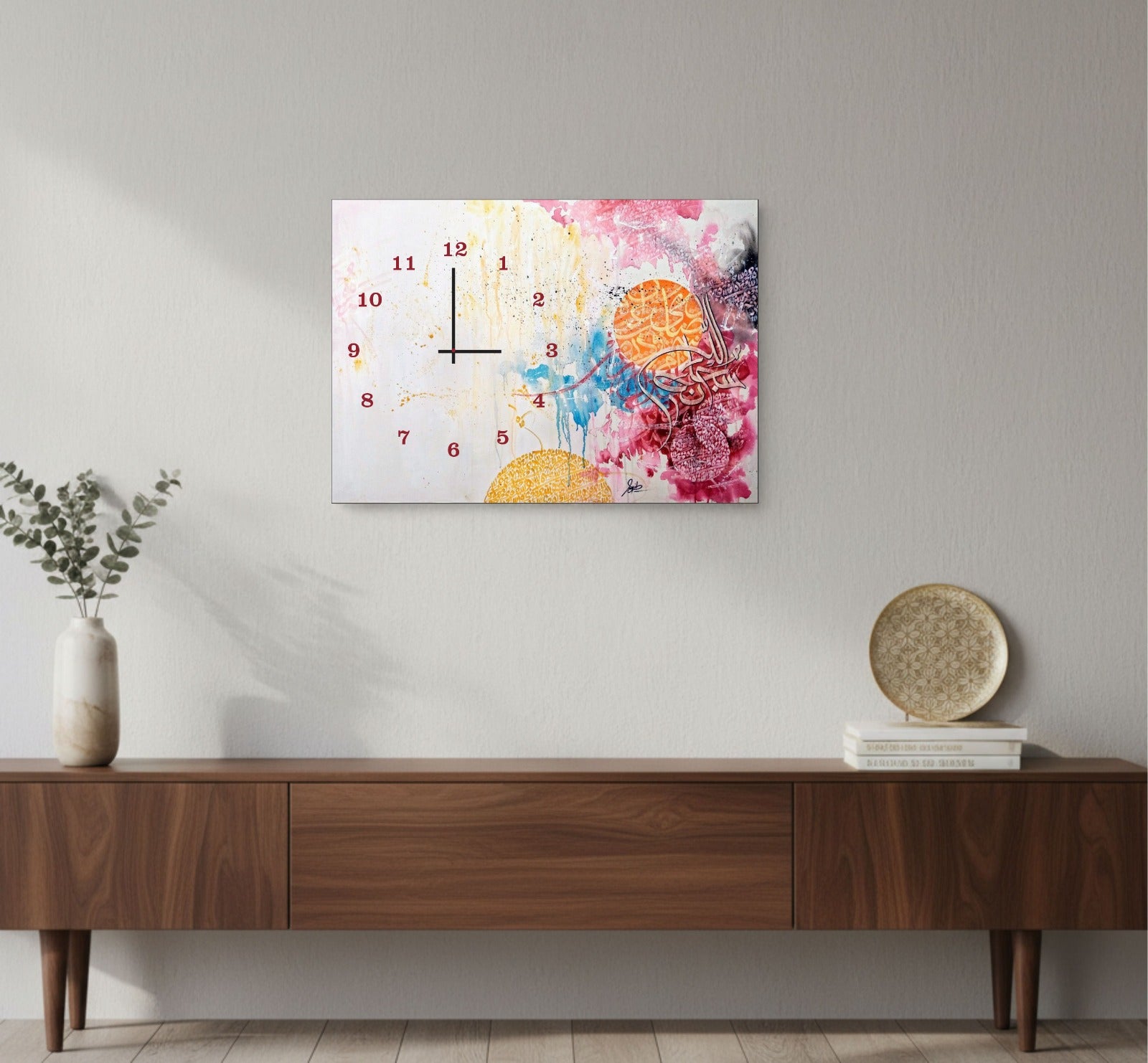 Abstract Science-Themed Wall Clock – Digital Printed Wooden Decor, 12x16 Inch, (Without Battery