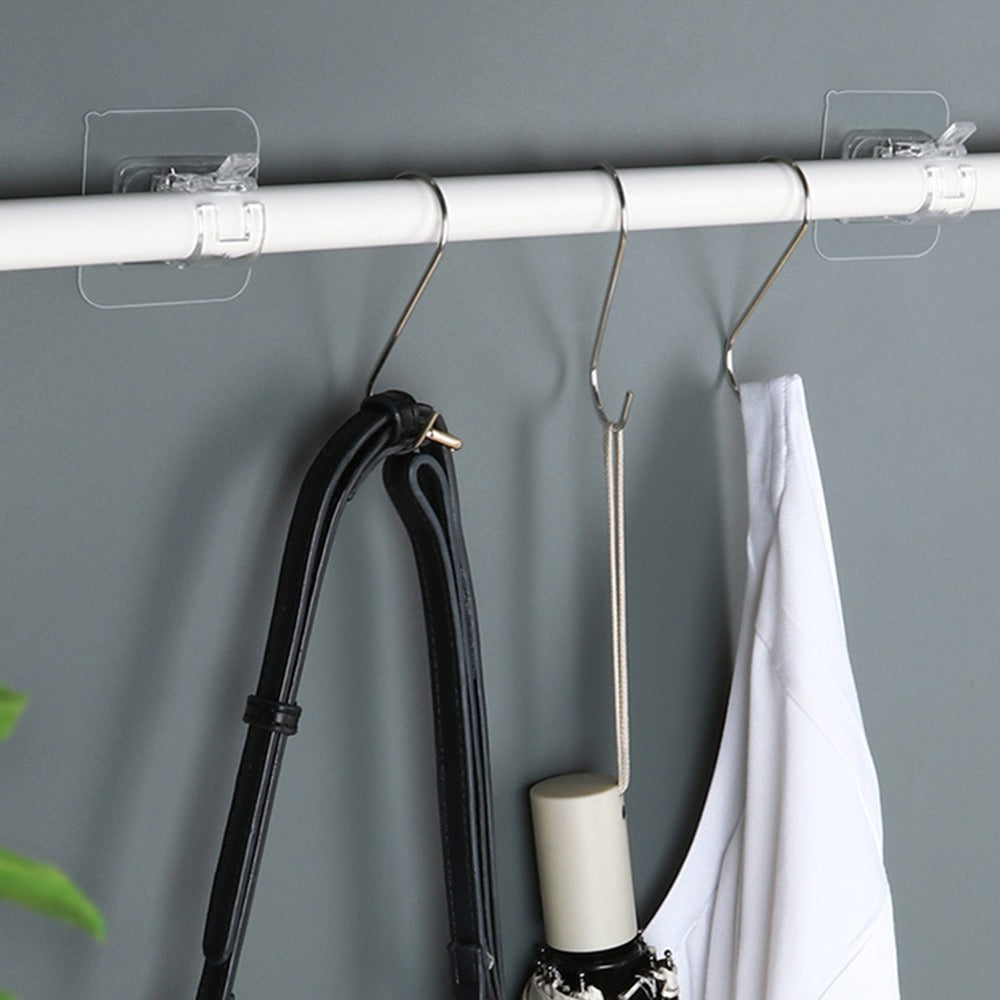 4PCS Curtain Rod Hook Set, Self Adhesive No Punch Curtain Rod Clamp Retainer Bracket For Home, Office, And Bathroom Curtain Installation