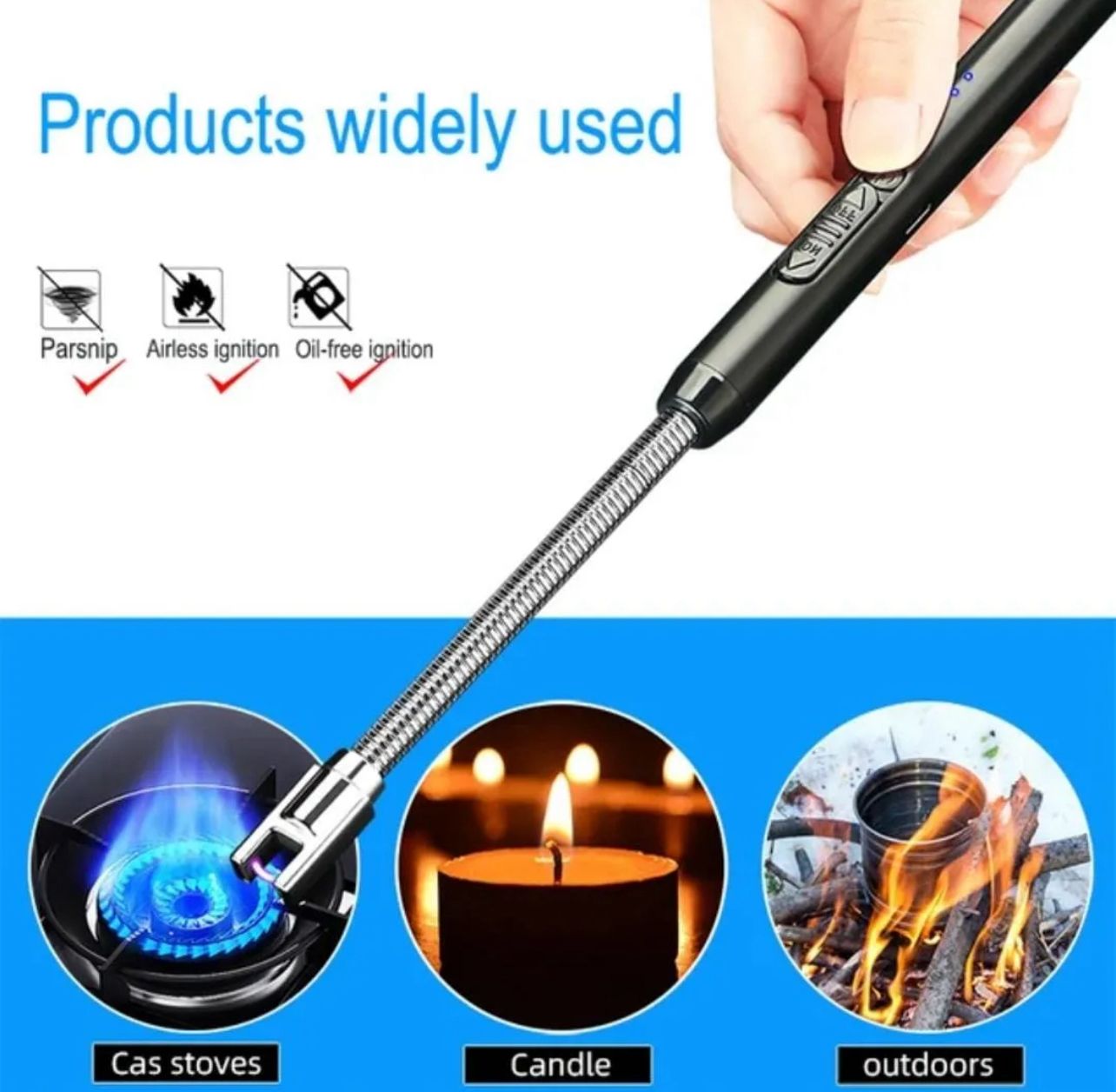 360° Outdoor Kitchen Lighter | USB Rechargeable Electronic Arc Lighter With Flexible Neck, Safety Lock (Random Color)