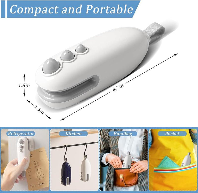 Mini Handheld Bag Sealer, 2-In-1 Hot USB Rechargeable Snack Bag Sealer with Magnetic Hidden Blade Attached, Kitchen Outdoor Essentials, Prevent Food Spoilage