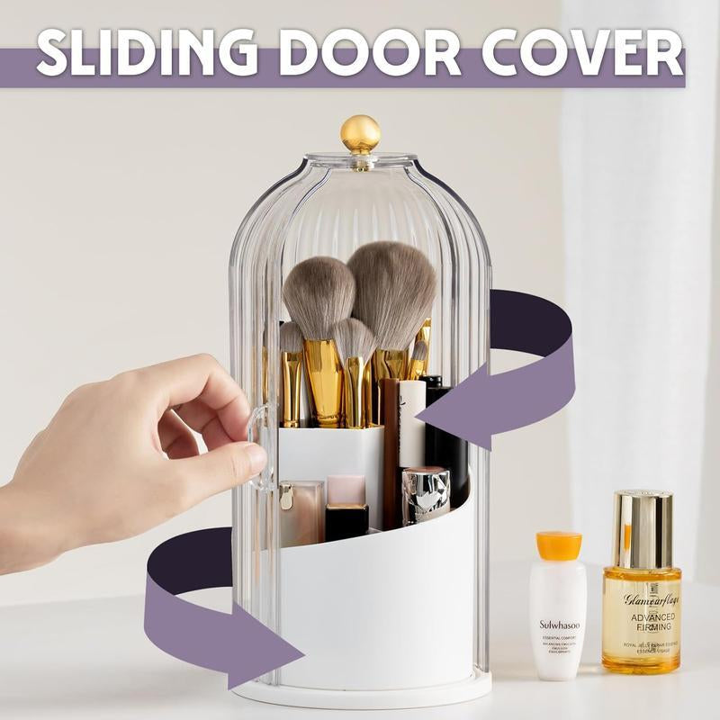 Makeup Brush Holder Organizer with Lid -360Orotating Clear Dustproof Storage Box for Vanitybathroom Countertop in White House Organizer Makeup Brush Holder Organizer,Tiktokshopfalldealsforyou