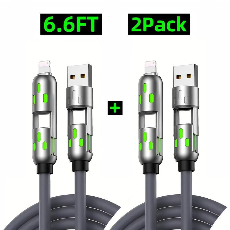 Buy 1 Get 1 Free 6.6FT 4-In-1 USB-C Cable PD Fast Charging Data Sync USB-A Type-C Lightning Aluminum Compatible Durable Reliable