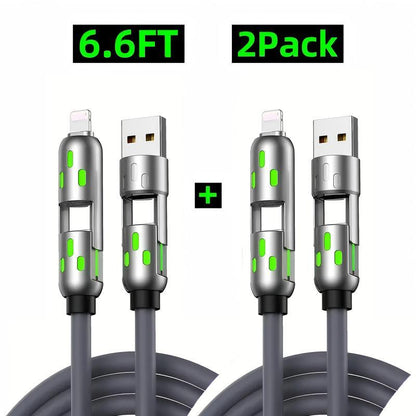 Buy 1 Get 1 Free 6.6FT 4-In-1 USB-C Cable PD Fast Charging Data Sync USB-A Type-C Lightning Aluminum Compatible Durable Reliable