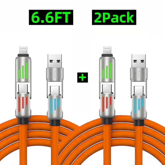 Buy 1 Get 1 Free 6.6FT 4-In-1 USB-C Cable PD Fast Charging Data Sync USB-A Type-C Lightning Aluminum Compatible Durable Reliable