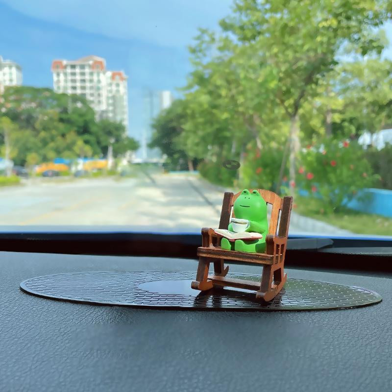 Cute Frog & Chiar Design Car Ornament, 1 Set Mini Cartoon Animal Decoration, Car Interior Decoration Accessories for Home Office Bedroom Party
