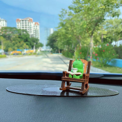 Cute Frog & Chiar Design Car Ornament, 1 Set Mini Cartoon Animal Decoration, Car Interior Decoration Accessories for Home Office Bedroom Party