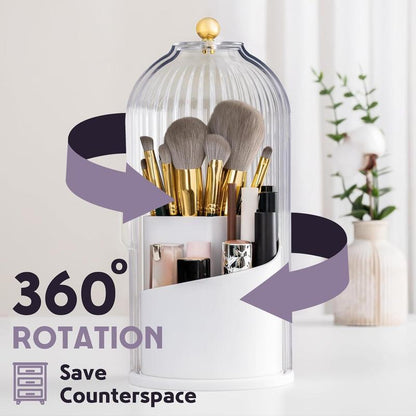 Makeup Brush Holder Organizer with Lid -360Orotating Clear Dustproof Storage Box for Vanitybathroom Countertop in White House Organizer Makeup Brush Holder Organizer,Tiktokshopfalldealsforyou