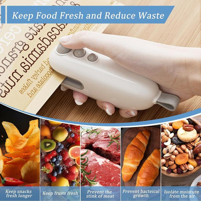 Mini Handheld Bag Sealer, 2-In-1 Hot USB Rechargeable Snack Bag Sealer with Magnetic Hidden Blade Attached, Kitchen Outdoor Essentials, Prevent Food Spoilage