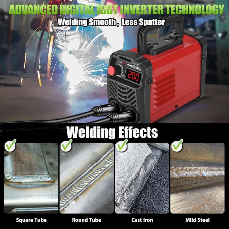 ZKB 200Amp 20PCS Rods Stick Welder, Super MINI Portable Welding Machine, IGBT Inverter Welder Machine 110V with Hot Start Arc Force Anti-Stick, for 1/16"-1/8" Rod ARC Welder, 2 Chip Hammers (Red)