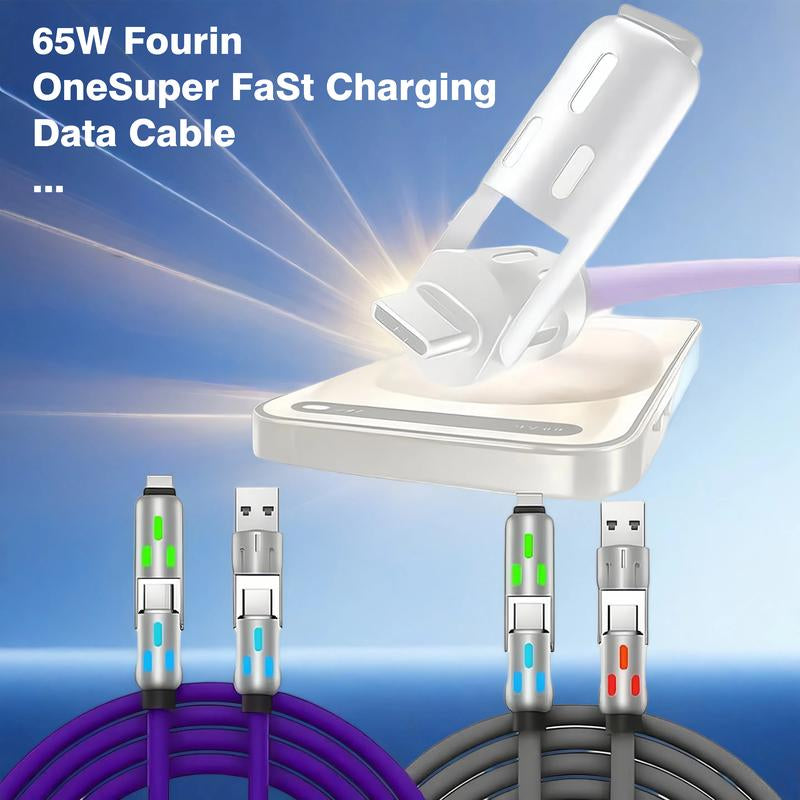 Buy 1 Get 1 Free 6.6FT 4-In-1 USB-C Cable PD Fast Charging Data Sync USB-A Type-C Lightning Aluminum Compatible Durable Reliable