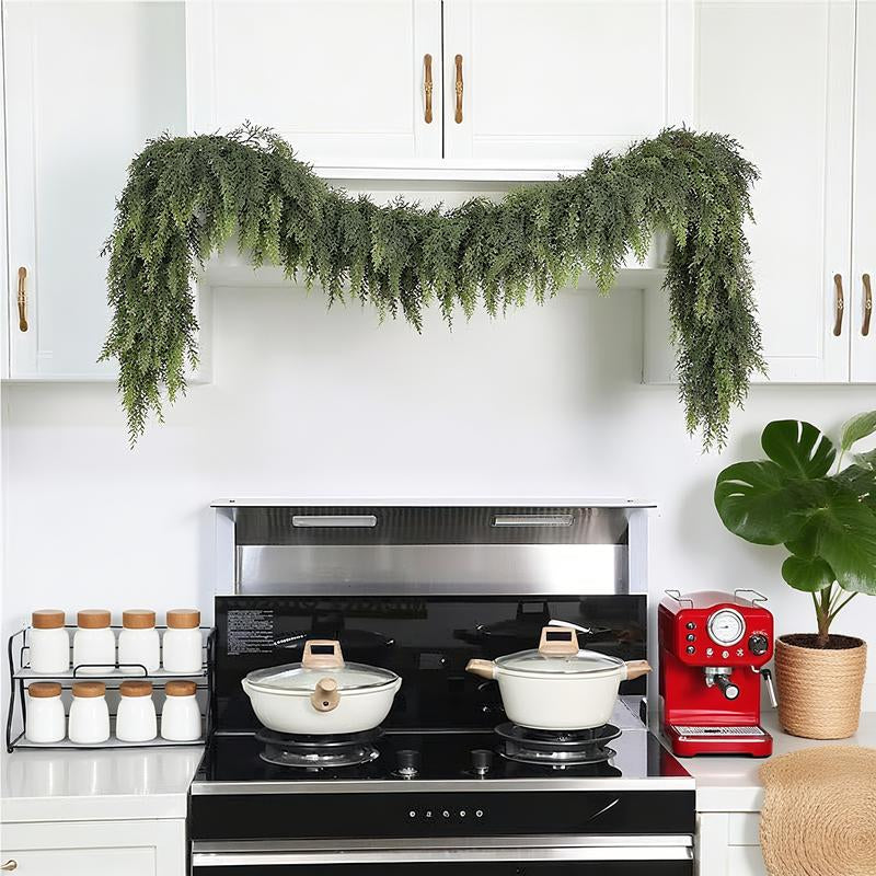 6 FT 2 Pcs Artificial Cedar Garlands (Full & Lush) with DIY Kit – Real Touch Winter Cedar Greenery, Premium Artificial Pine Garland for Table, Mantel, Wall, Indoor & Outdoor Christmas Decorations ,Ornaments Doorway (2, 6 FT)
