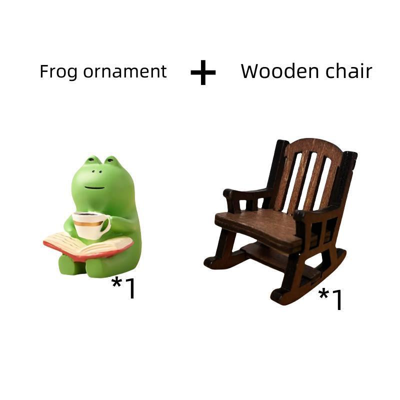 Cute Frog & Chiar Design Car Ornament, 1 Set Mini Cartoon Animal Decoration, Car Interior Decoration Accessories for Home Office Bedroom Party