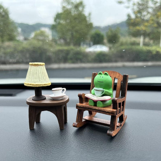 Cute Frog & Chiar Design Car Ornament, 1 Set Mini Cartoon Animal Decoration, Car Interior Decoration Accessories for Home Office Bedroom Party