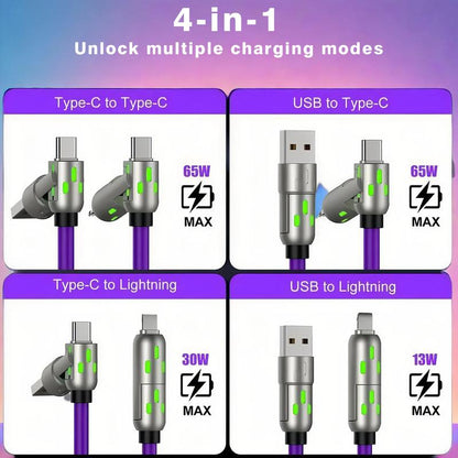 Buy 1 Get 1 Free 6.6FT 4-In-1 USB-C Cable PD Fast Charging Data Sync USB-A Type-C Lightning Aluminum Compatible Durable Reliable