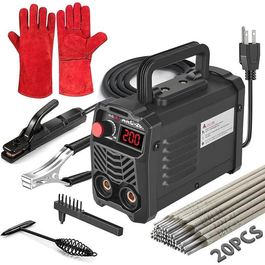 ZKB 200Amp 20PCS Rods Stick Welder, Super MINI Portable Welding Machine, IGBT Inverter Welder Machine 110V with Hot Start Arc Force Anti-Stick, for 1/16"-1/8" Rod ARC Welder, 2 Chip Hammers (Red)