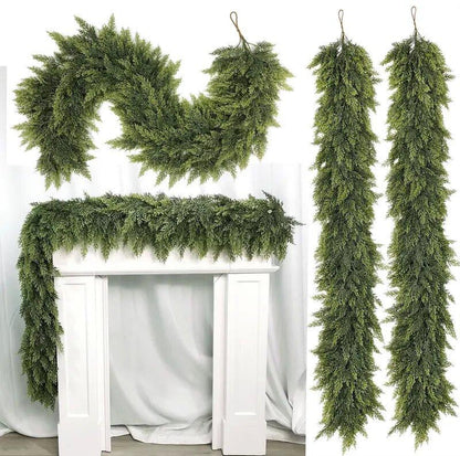 6 FT 2 Pcs Artificial Cedar Garlands (Full & Lush) with DIY Kit – Real Touch Winter Cedar Greenery, Premium Artificial Pine Garland for Table, Mantel, Wall, Indoor & Outdoor Christmas Decorations ,Ornaments Doorway (2, 6 FT)