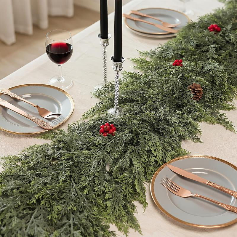 6 FT 2 Pcs Artificial Cedar Garlands (Full & Lush) with DIY Kit – Real Touch Winter Cedar Greenery, Premium Artificial Pine Garland for Table, Mantel, Wall, Indoor & Outdoor Christmas Decorations ,Ornaments Doorway (2, 6 FT)