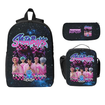 3PCS K-POP Demon Hunters School Bag Set - Large Capacity Laptop Backpack + Portable Lunch Bag + Pencil Case, Functional Fashion Backpack for Teens Men Women, Ideal for Daily Use & Adventures, Great Gift