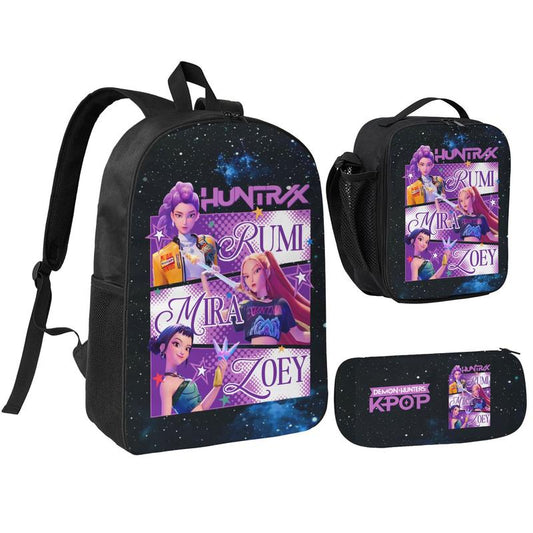 3PCS K-POP Demon Hunters School Bag Set - Large Capacity Laptop Backpack + Portable Lunch Bag + Pencil Case, Functional Fashion Backpack for Teens Men Women, Ideal for Daily Use & Adventures, Great Gift