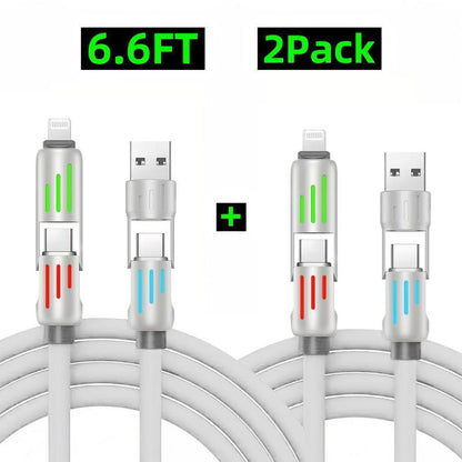 Buy 1 Get 1 Free 6.6FT 4-In-1 USB-C Cable PD Fast Charging Data Sync USB-A Type-C Lightning Aluminum Compatible Durable Reliable