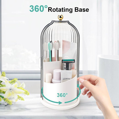 Tiktok Viral Bathroom Organizer with Sliding Lid Christmas Gift Idea,Rotating Toothbrush Holder with Sliding Lid 3 Slots,Bathroom Counter Organizer for Makeup Brushes and Toothbrush,No-Drill Bathroom Storage,Water-Resistant Organizer,White