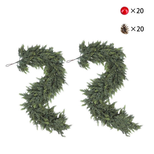 6 FT 2 Pcs Artificial Cedar Garlands (Full & Lush) with DIY Kit – Real Touch Winter Cedar Greenery, Premium Artificial Pine Garland for Table, Mantel, Wall, Indoor & Outdoor Christmas Decorations ,Ornaments Doorway (2, 6 FT)