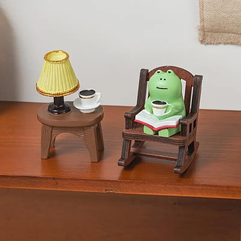 Cute Frog & Chiar Design Car Ornament, 1 Set Mini Cartoon Animal Decoration, Car Interior Decoration Accessories for Home Office Bedroom Party
