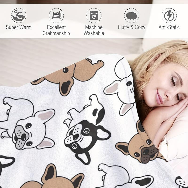 A Lovely French Bulldog Flannel Blanket - Soft,Durable and Comfortable,Suitable for All Seasons, Suitable for Bed, Sofa, Camping - Machine Washable, Gift for Friends and Family on Birthdays, Thanksgiving, Christmas,Halloween