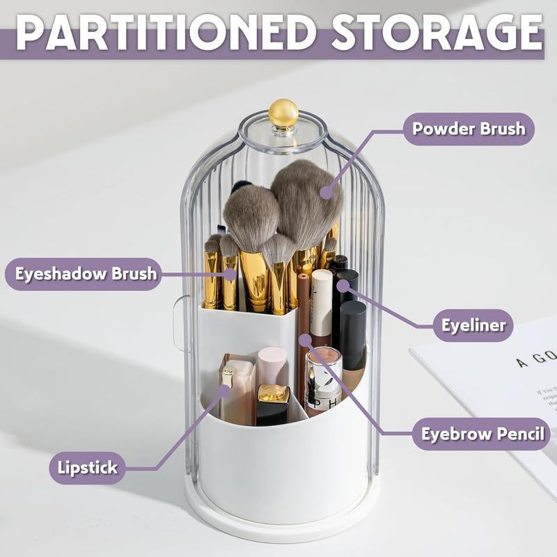 Makeup Brush Holder Organizer with Lid -360Orotating Clear Dustproof Storage Box for Vanitybathroom Countertop in White House Organizer Makeup Brush Holder Organizer,Tiktokshopfalldealsforyou