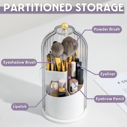 Makeup Brush Holder Organizer with Lid -360Orotating Clear Dustproof Storage Box for Vanitybathroom Countertop in White House Organizer Makeup Brush Holder Organizer,Tiktokshopfalldealsforyou