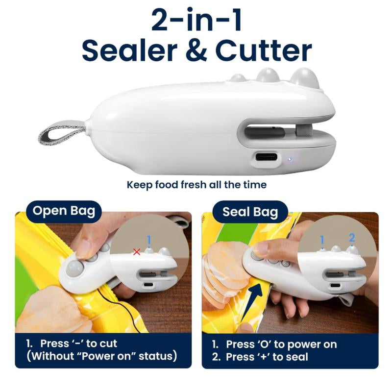Mini Handheld Bag Sealer, 2-In-1 Hot USB Rechargeable Snack Bag Sealer with Magnetic Hidden Blade Attached, Kitchen Outdoor Essentials, Prevent Food Spoilage