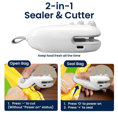 Mini Handheld Bag Sealer, 2-In-1 Hot USB Rechargeable Snack Bag Sealer with Magnetic Hidden Blade Attached, Kitchen Outdoor Essentials, Prevent Food Spoilage