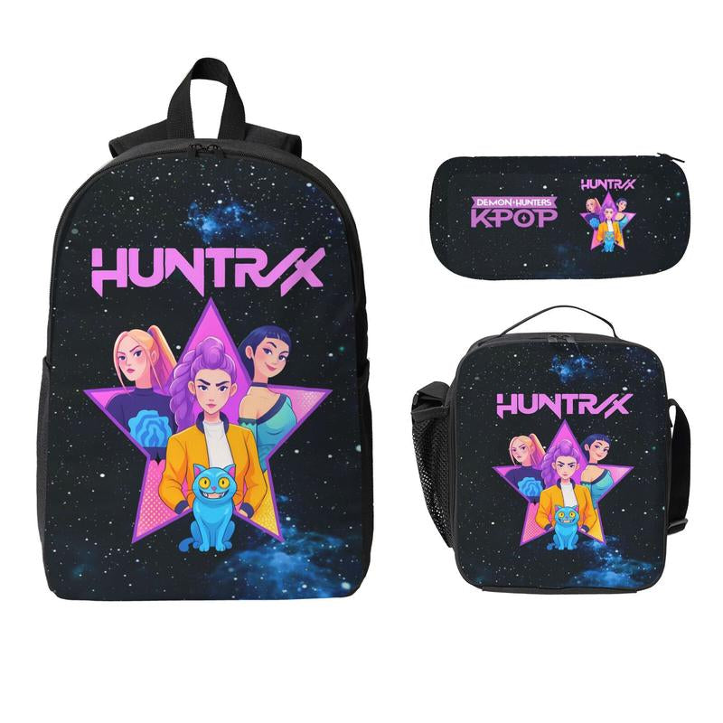 3PCS K-POP Demon Hunters School Bag Set - Large Capacity Laptop Backpack + Portable Lunch Bag + Pencil Case, Functional Fashion Backpack for Teens Men Women, Ideal for Daily Use & Adventures, Great Gift