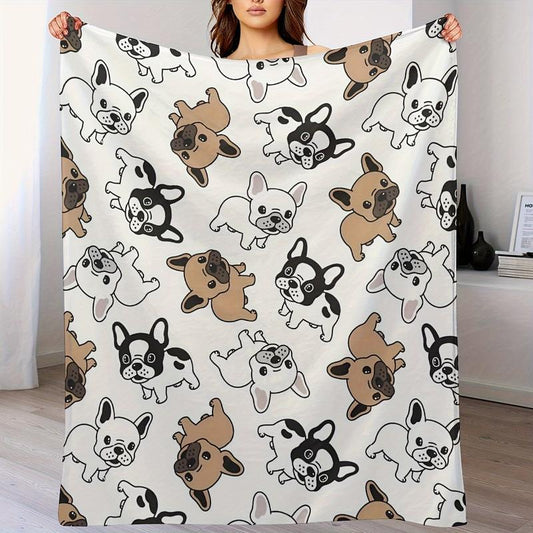 A Lovely French Bulldog Flannel Blanket - Soft,Durable and Comfortable,Suitable for All Seasons, Suitable for Bed, Sofa, Camping - Machine Washable, Gift for Friends and Family on Birthdays, Thanksgiving, Christmas,Halloween