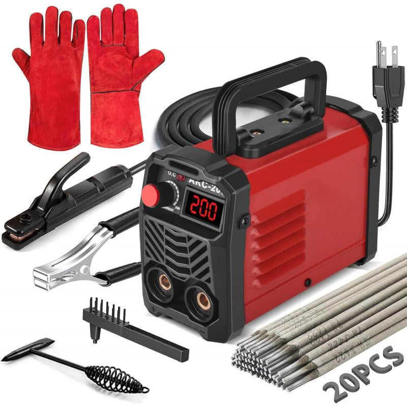 ZKB 200Amp 20PCS Rods Stick Welder, Super MINI Portable Welding Machine, IGBT Inverter Welder Machine 110V with Hot Start Arc Force Anti-Stick, for 1/16"-1/8" Rod ARC Welder, 2 Chip Hammers (Red)