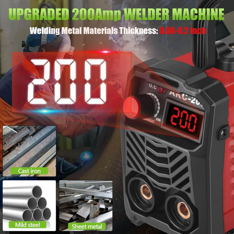 ZKB 200Amp 20PCS Rods Stick Welder, Super MINI Portable Welding Machine, IGBT Inverter Welder Machine 110V with Hot Start Arc Force Anti-Stick, for 1/16"-1/8" Rod ARC Welder, 2 Chip Hammers (Red)