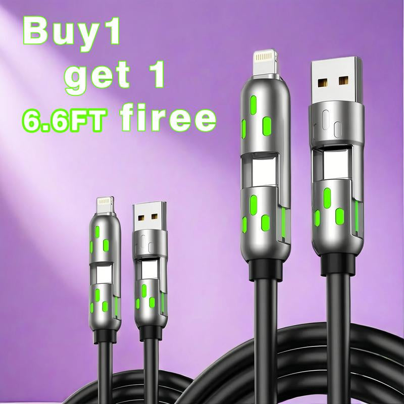 Buy 1 Get 1 Free 6.6FT 4-In-1 USB-C Cable PD Fast Charging Data Sync USB-A Type-C Lightning Aluminum Compatible Durable Reliable