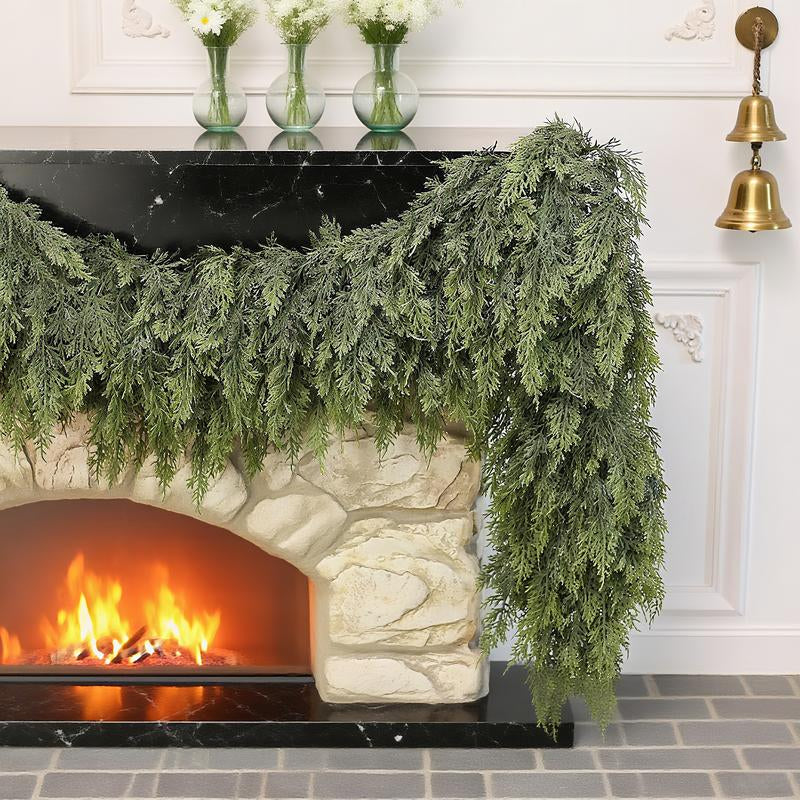 6 FT 2 Pcs Artificial Cedar Garlands (Full & Lush) with DIY Kit – Real Touch Winter Cedar Greenery, Premium Artificial Pine Garland for Table, Mantel, Wall, Indoor & Outdoor Christmas Decorations ,Ornaments Doorway (2, 6 FT)
