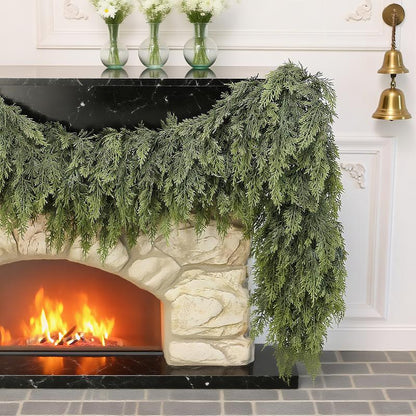 6 FT 2 Pcs Artificial Cedar Garlands (Full & Lush) with DIY Kit – Real Touch Winter Cedar Greenery, Premium Artificial Pine Garland for Table, Mantel, Wall, Indoor & Outdoor Christmas Decorations ,Ornaments Doorway (2, 6 FT)