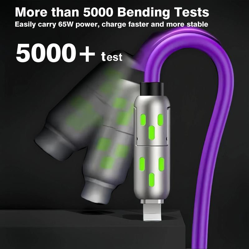 Buy 1 Get 1 Free 6.6FT 4-In-1 USB-C Cable PD Fast Charging Data Sync USB-A Type-C Lightning Aluminum Compatible Durable Reliable